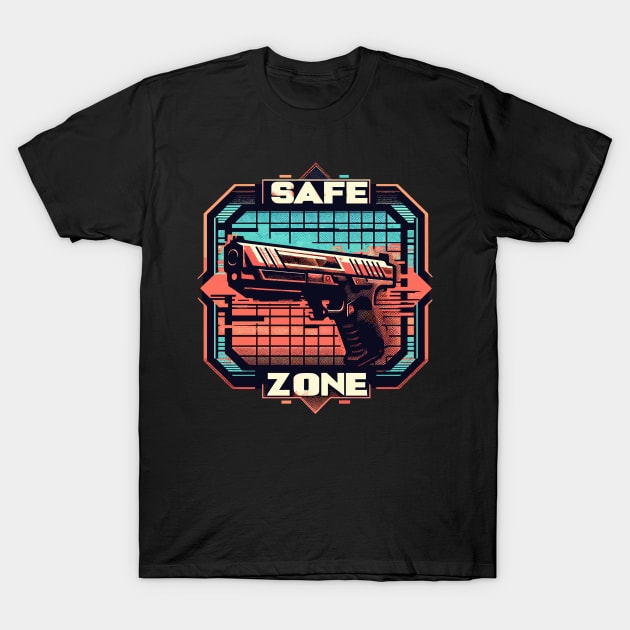 Retro safe zone guns club firearm T-Shirt by TomFrontierArt
